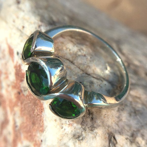 Chrome Diopside .925 Ring Sterling Silver Natural Gemstones Green Size 6 or 7 - Picture 8 of 16
